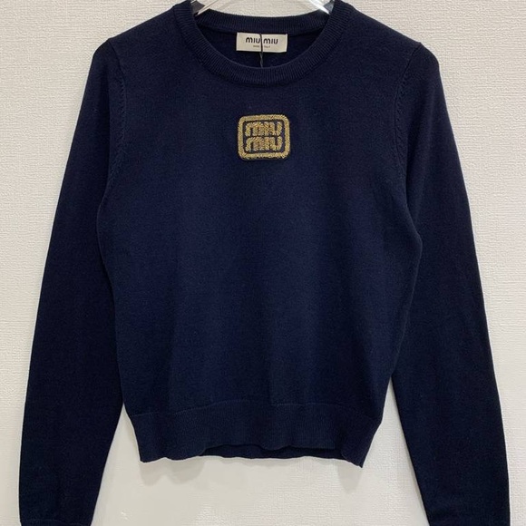 Miu Miu Sweaters - Miu Miu Dark Blue Sweater with Gold Accent
